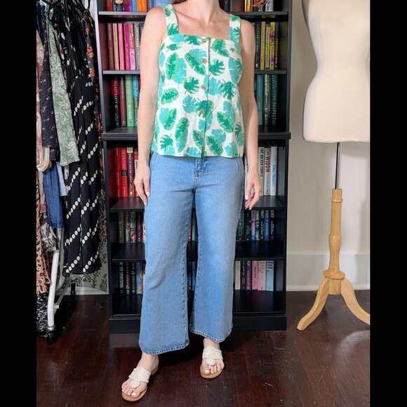 J Crew Tropical Leaf Oversized Loose Fit Tank Top Blouse Size Small - Picture 1 of 6